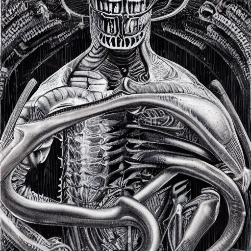 Image similar to Elon Musk by H. R. Giger, highly detailed