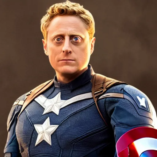 Image similar to if Alan Tudyk was captain America, cinematic, epic, cool, photo realistic, 4k, high detail