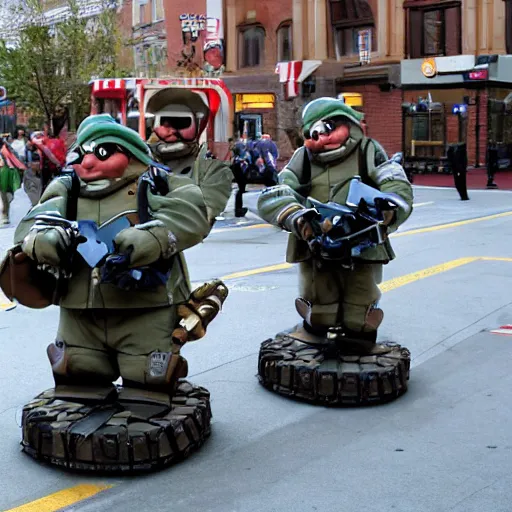 Image similar to fat soldiers, USA war street performers, Wall-E movie