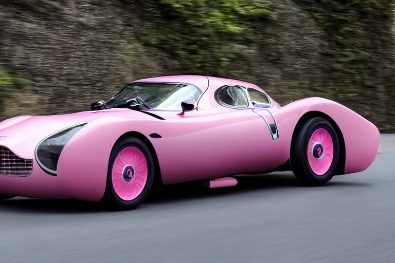 Image similar to Elegant photography of the pink panther car designed by Aston Martin