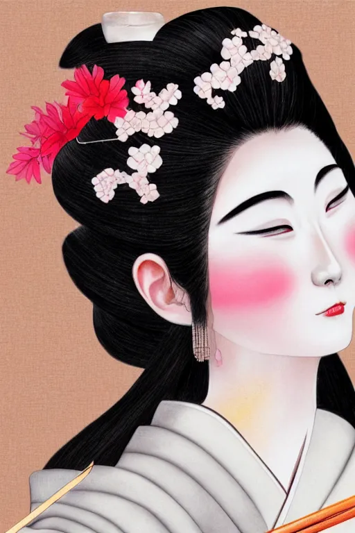 Prompt: beauty geisha, japanese digital art, 8k, character, realistic, portrait, photorealism, japanese watercolour