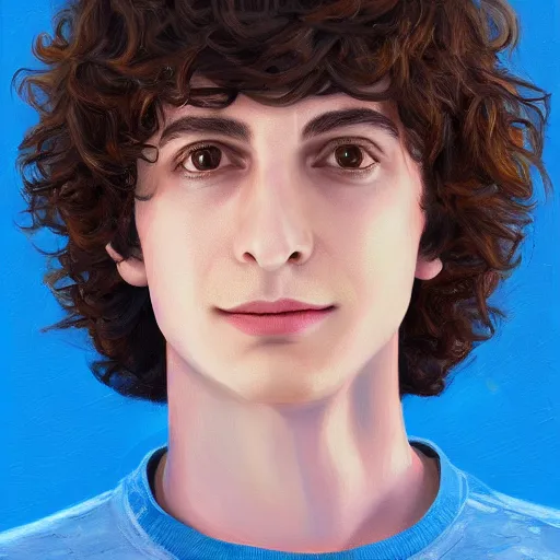 Prompt: a portrait of finn wolfhard as a robot, oil painting, pale colors, high detail, 8 k, wide angle, trending on artstation,