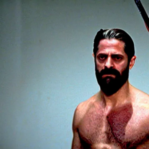 Image similar to King Leonidas as The American Psycho, cinematic still