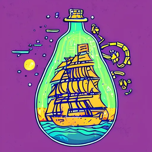 Image similar to Ship in a bottle, sticker, colorful, illustration, highly detailed, no jagged lines, vector art, smooth