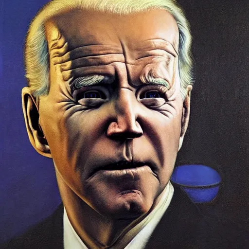 Image similar to presidential portrait of joe biden with smoking eyes and mouth as slenderman, by beksinski, jon mcnaughton, and stephen gammell