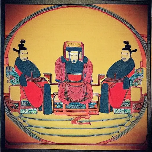 Prompt: “Ancient Chinese emperor drinks tea with pharaoh in a spaceship”