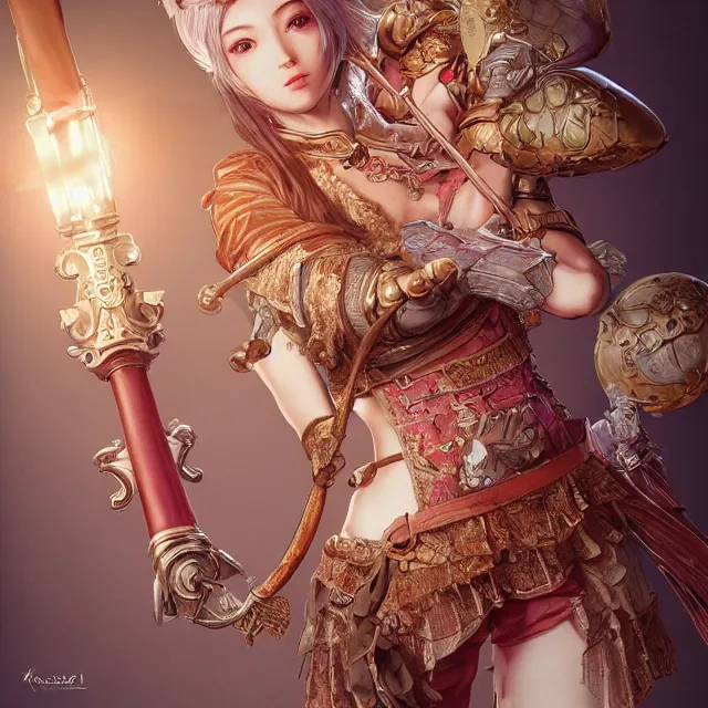 Image similar to the portrait of neutral good colorful female cleric bard as absurdly beautiful, gorgeous, elegant, skinny gravure idol, an ultrafine hyperdetailed illustration by kim jung gi, irakli nadar, intricate linework, sharp focus, bright colors, octopath traveler, final fantasy, unreal engine 5 highly rendered, global illumination, radiant light, detailed and intricate environment