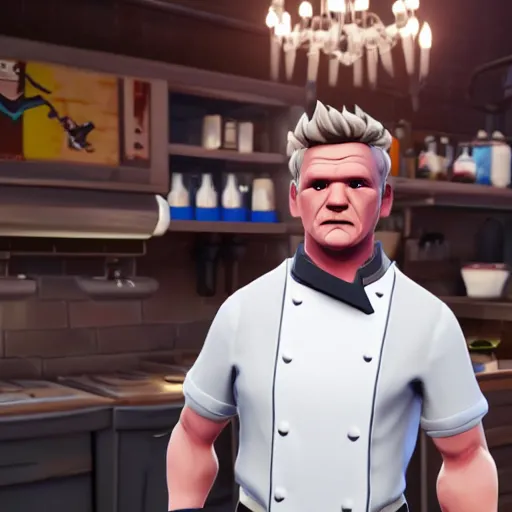 Image similar to gordon ramsay as fortnite character, gameplay screenshot