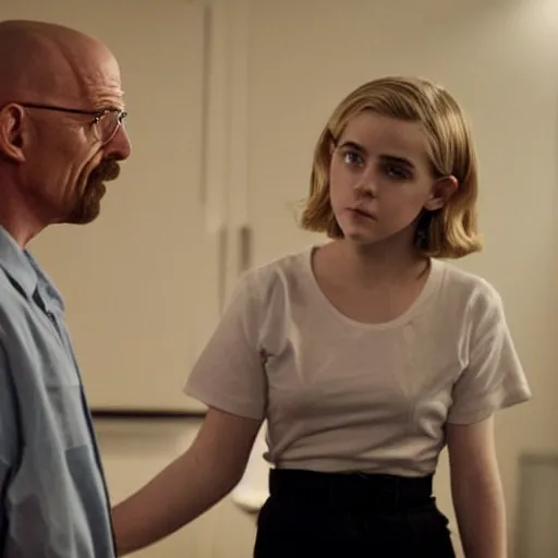 Prompt: kiernan shipka as sabrina spellman with walter white, still from breaking bad