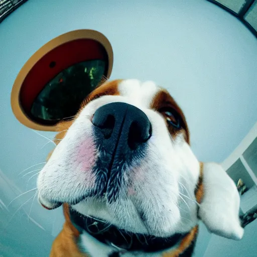 Image similar to Selfie of a dog, first-person view, fisheye lens!!!!!!, photorealistic imagery, trending on artstation, 4k, 8k