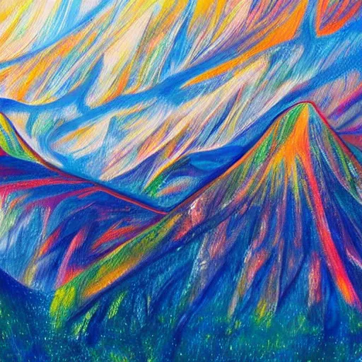 Prompt: mind exploration, vivid abstract landscape, mountains in background, brain like structures, main path is visible and energetic