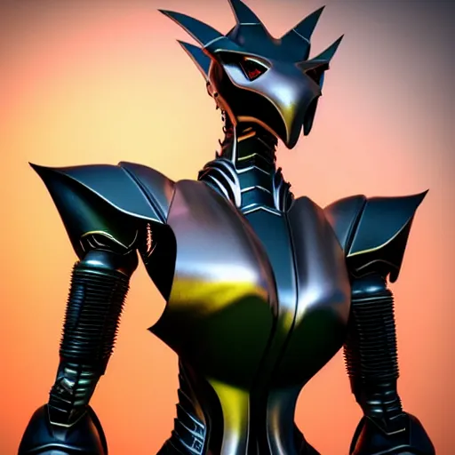 Image similar to chest up bust shot, realistic detailed stunning beautiful armored anthropomorphic humanoid female robot dragon, looking to the side with an elegant pose, smooth and streamlined armor and design made of steel, sharp claws and sharp teeth, Slick LEDs, standing on two legs, on the beach during sunset, high quality, cinematic art, sunset lighting, 3D render, 8k, artstation, deviantart, furaffinity