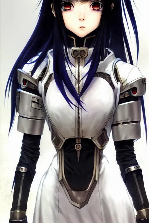 Image similar to portrait Anime girl in cyberpunk trinity blood armor, cute-fine-face, black-hair pretty face, realistic shaded Perfect face, fine details. Anime. realistic shaded lighting by Ilya Kuvshinov katsuhiro otomo ghost-in-the-shell, magali villeneuve, artgerm, rutkowski, WLOP Jeremy Lipkin and Giuseppe Dangelico Pino and Michael Garmash and Rob Rey