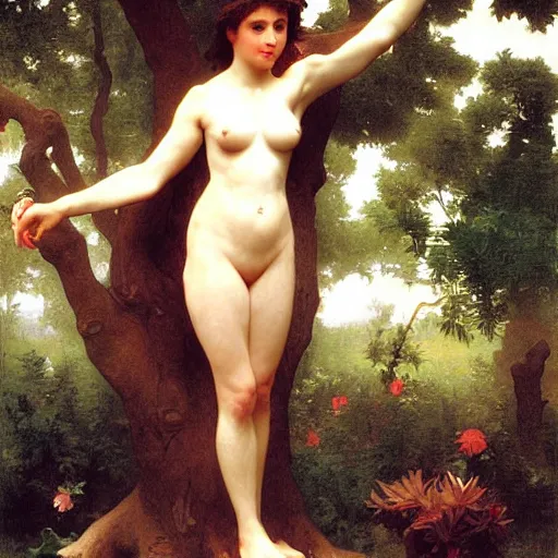 Prompt: woman discovers a woman growing from a tree, by bouguereau