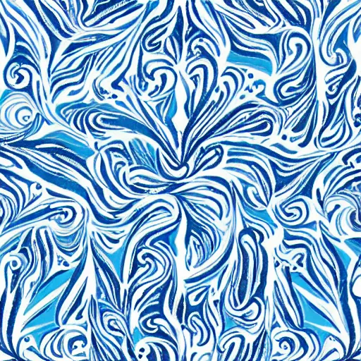 Prompt: pattern art, blue and white color scheme, marbling