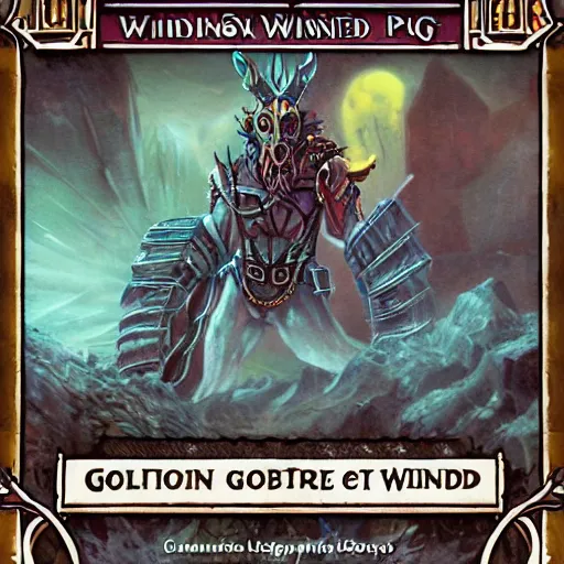 Image similar to dystopian trading card, rpg game art, the whispering wind golemn