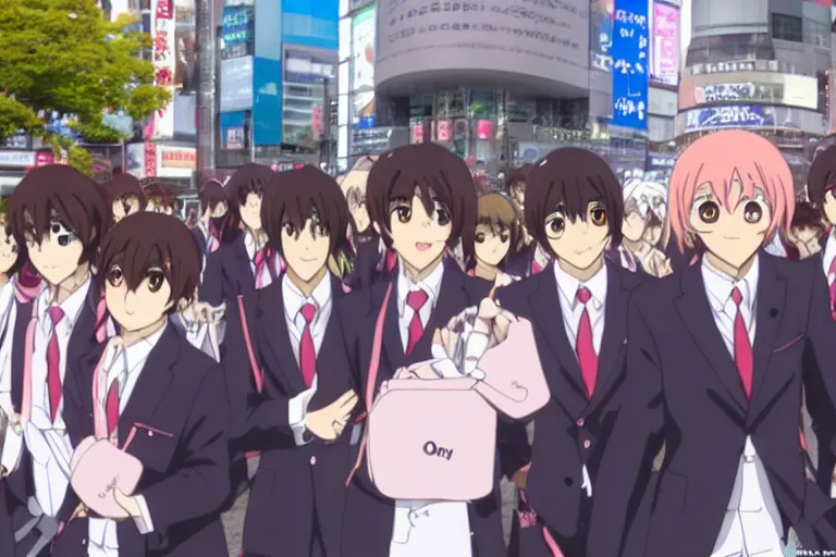 Image similar to ouran highschool host club at shibuya crossing, red weapon 8 k s 3 5, cooke anamorphic / i lenses, highly detailed, cinematic lighting