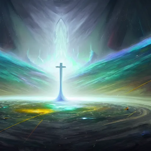 Image similar to concept art for the last imperfect physical life - form seconds before the universe is again in rapturous divine perfect unity!! religious!, final victory of order over disorder!! final defeat of entropy! last act of the universe! digital painting, artstation, smooth, sharp focus