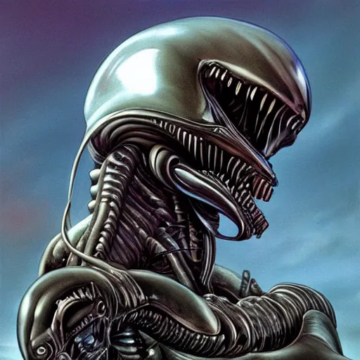 Image similar to a portrait of a xenomorph by jim burns