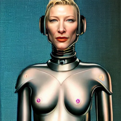 Prompt: cate blanchett as an android by hajime sorayama