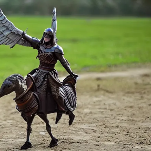 Image similar to crusader riding a goose into battle