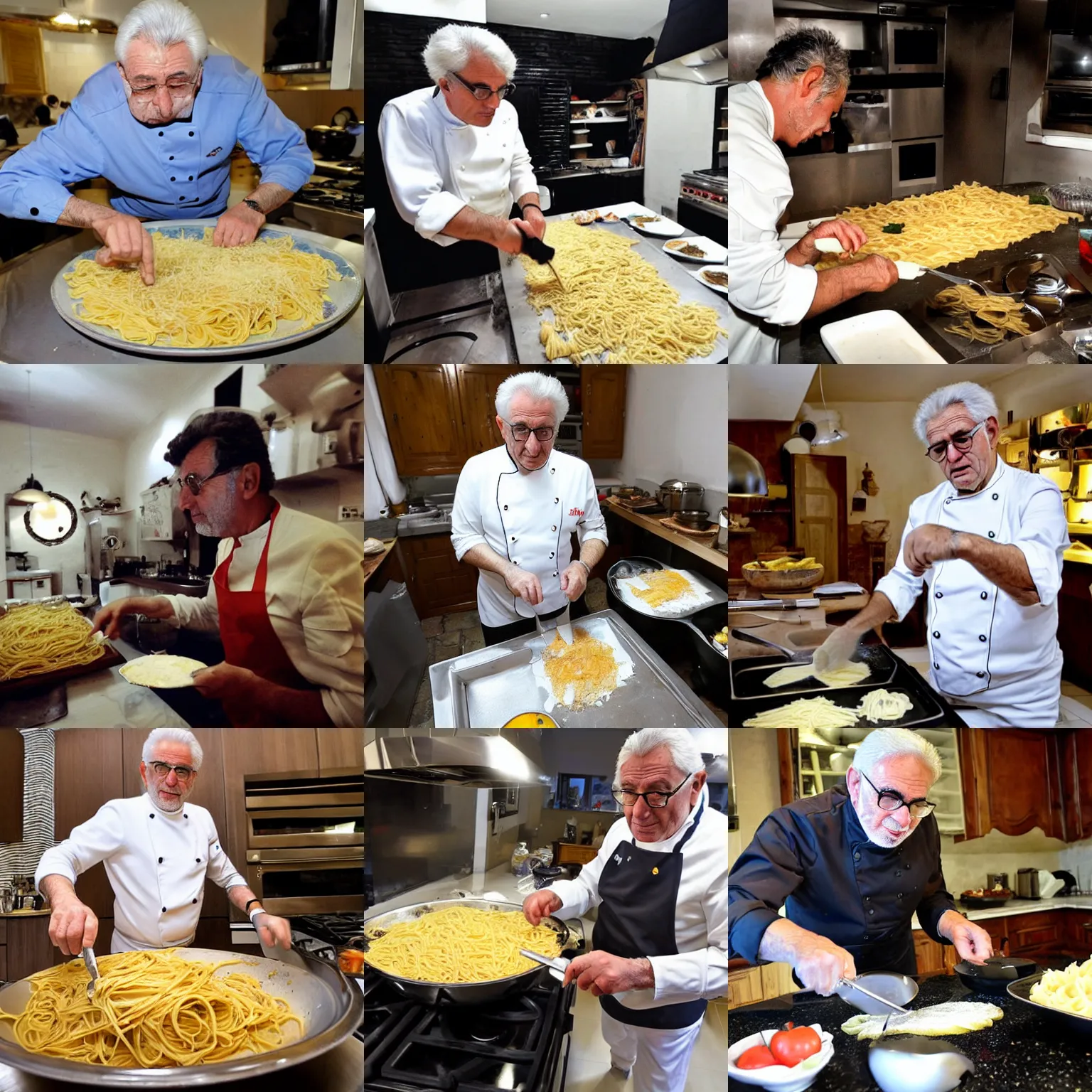 Prompt: sergio Mattarella cooking pasta go pro fish eye very concentrated