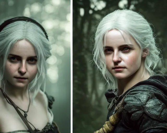 Prompt: 5 5 mm portrait photo of a real life ciri, in a magical forest. dark atmosphere. art by greg rutkowski. highly detailed 8 k. intricate. lifelike. soft light. nikon d 8 5 0.