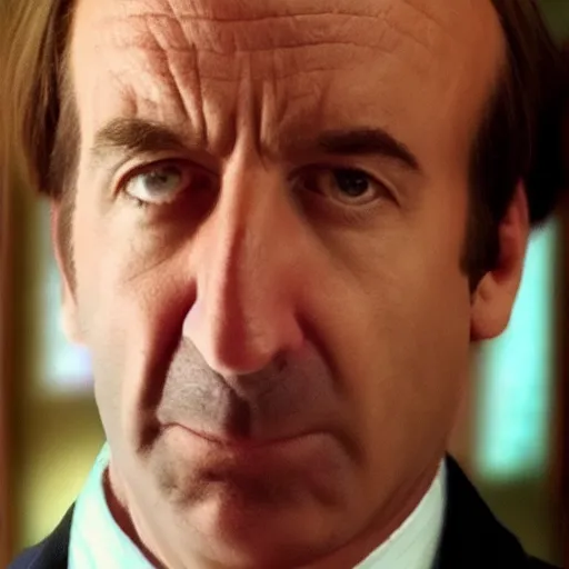 Image similar to zoomed in cameraphone photo low resolution Saul Goodman selfie