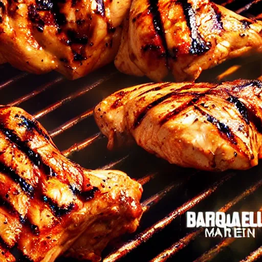 Image similar to barbeque grilled chicken, high details, cinematic, 8k resolution, beautiful detailed, insanely intricate details, artstation trending, octane render, unreal engine,