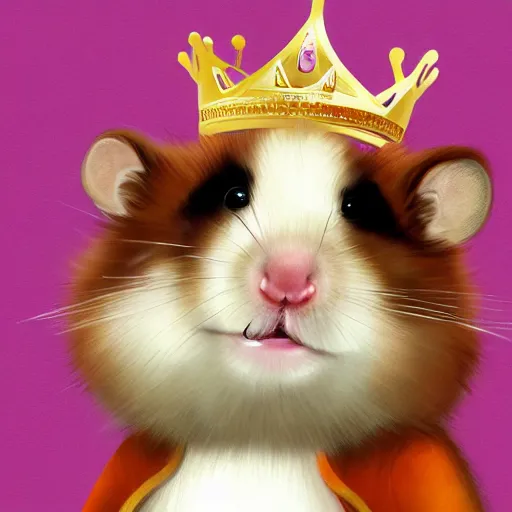 Image similar to A king hamster with a crown and a coat, digital art, artstation cgsociety masterpiece