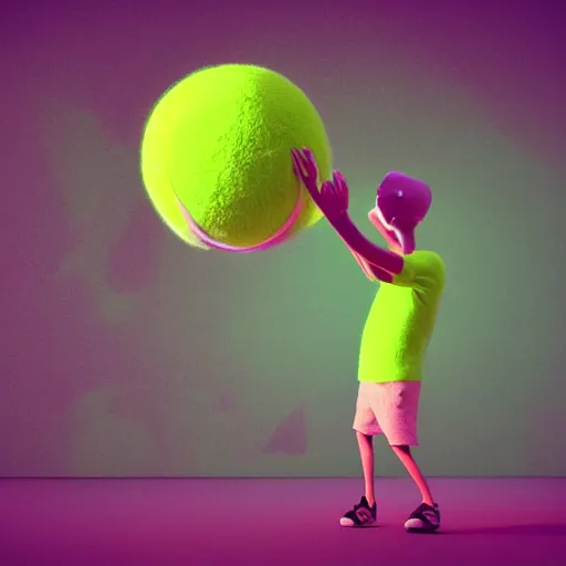 Image similar to a tennis ball monster , colorful chalk, , digital art, fantasy, magic, trending on artstation, ultra detailed, professional 3D render by Beeple