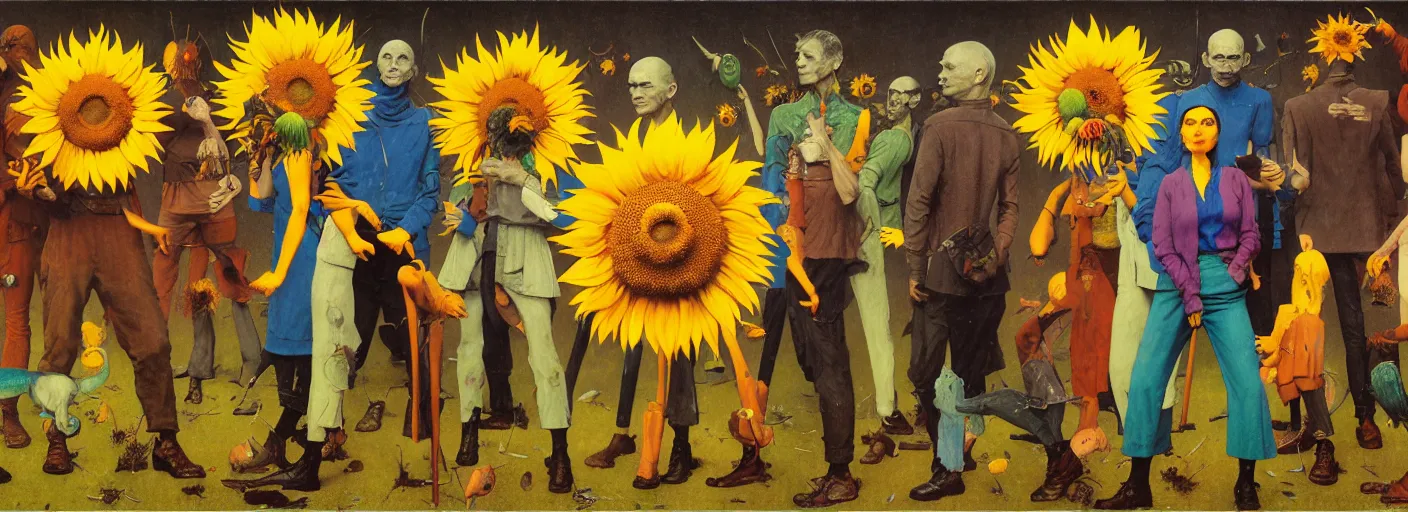 Image similar to full - body surreal colorful sunflower rpg character concept art anatomy, action pose, very coherent and colorful high contrast masterpiece by norman rockwell franz sedlacek hieronymus bosch dean ellis simon stalenhag rene magritte gediminas pranckevicius, dark shadows, sunny day, hard lighting, reference sheet white! background