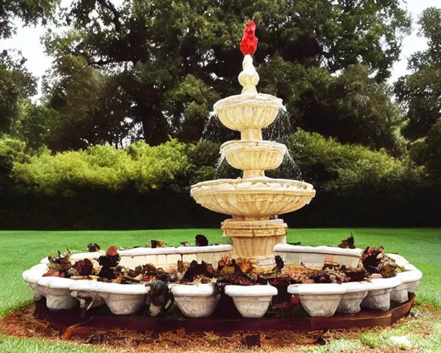 Image similar to incredibly beautiful ornate gravy fountain brimming with rich beefy gravy, in the grounds of a fried mansion in Louisiana