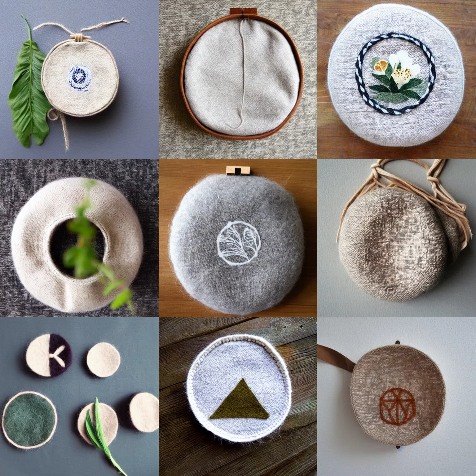 Prompt: minimalistic logo, diy, craft, homemade, natural, local, round, art, handbag, wool, craft, exquisite, premium, plants, loom, etsy, pinterest style