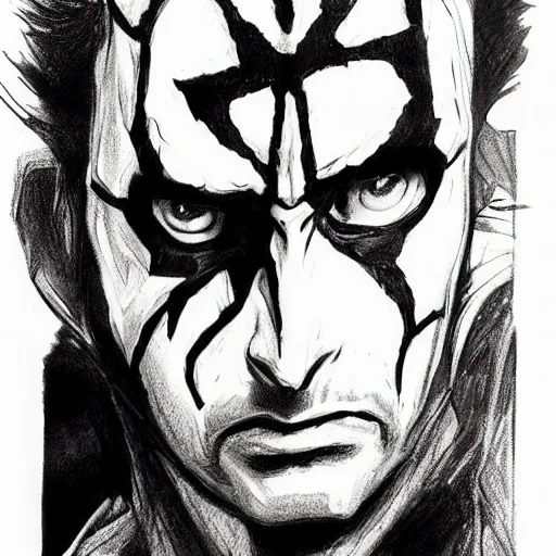 Prompt: David Tennant in Spawn, concept art, illustration in pen an ink, black and white, by  Greg Capullo