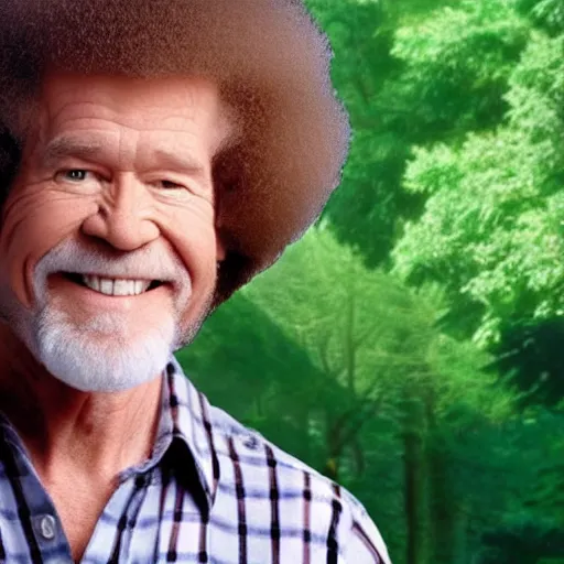 Prompt: bob ross, trees instead of hair