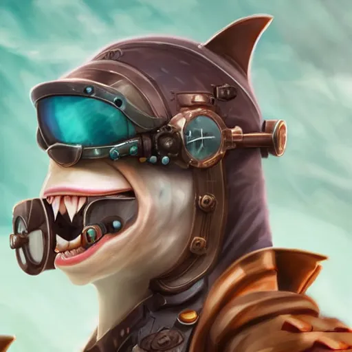 Prompt: a profile picture of a shark with steampunk googles, by ROSS tran, 4k