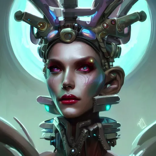 Prompt: a portrait of a beautiful cybernetic queen of the undead, cyberpunk concept art by pete mohrbacher and wlop and artgerm and josan gonzales, digital art, highly detailed, intricate, sci-fi, sharp focus, Trending on Artstation HQ, deviantart, unreal engine 5, 4K UHD image