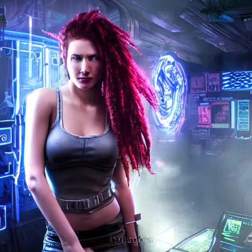 Image similar to high quality portrait of Kerrigan from starcraft in a cyberpunk cyberpunk cyberpunk cafe, realism, 8k, award winning photo