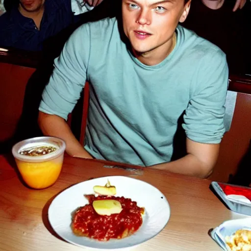 Prompt: Leonardo Di Caprio eating apple bees