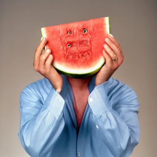 Prompt: recep tayyip smiling holding watermelon for a 1 9 9 0 s sitcom tv show, studio photograph, portrait c 1 2. 0