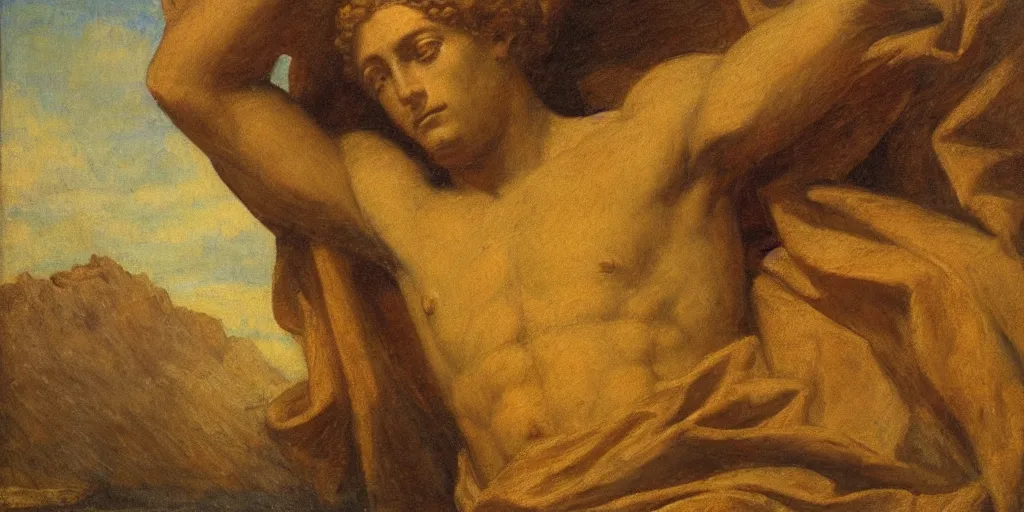 Prompt: Ozymandias, King of Kings, in the style of George Frederick Watts, Mantegna, oil on canvas, 4K resolution, aesthetic, epic