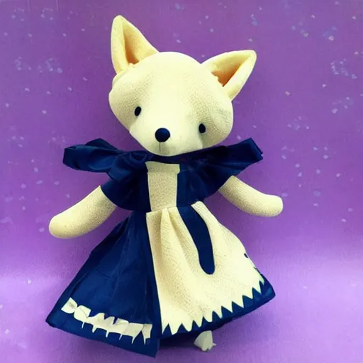 Prompt: a toy fox wearing a beautiful dress