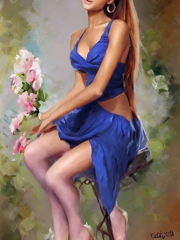 Prompt: Ariana Grande full body painting by Vladimir Volegov,