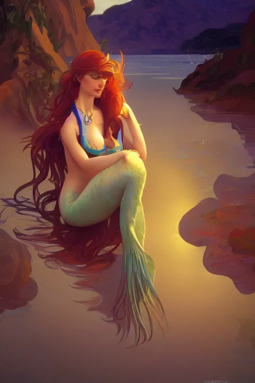 Image similar to a mermaid, cinematic lighting, soft bokeh, fantasy, modern, colourful, highly detailed, digital painting, artstation, deviantart, concept art, sharp focus, illustration, alphonse mucha, edward hopper