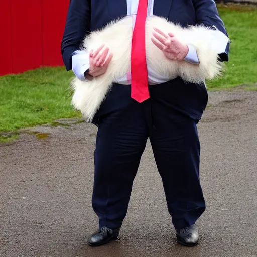 Image similar to boris johnson dressed as a greased piglet