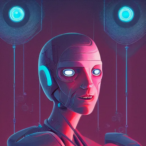 Image similar to an illustration of a cyborg human with a black robe, christopher balaskas, dan mumford