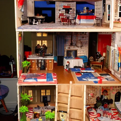 Prompt: G.I. Joe project x party inside of a dollhouse