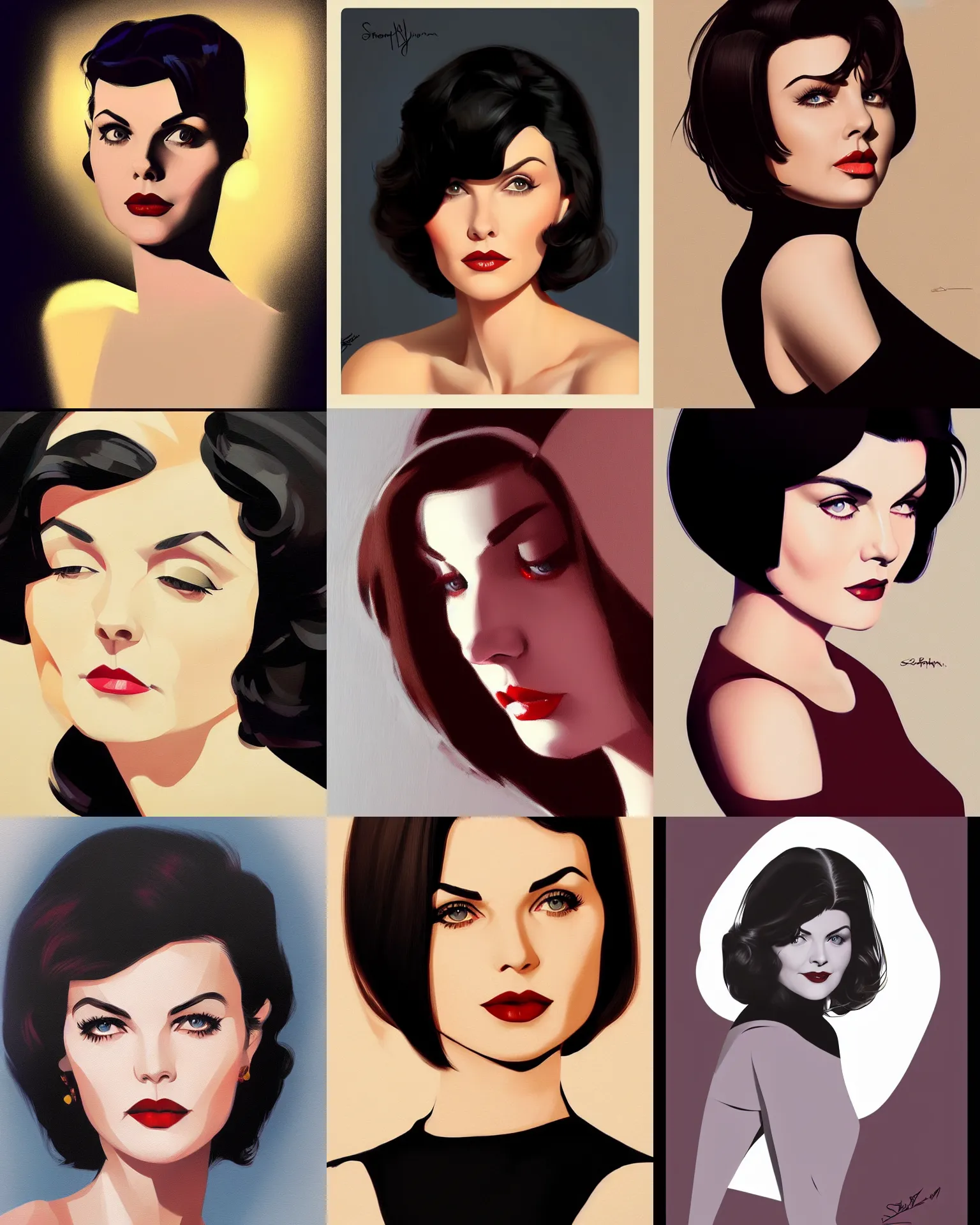 Prompt: sherilyn fenn 2 2 years old, bob haircut, portrait by stanley artgerm, dramatic lighting, ilya kuvshinov, trending on artstation, flat colour, geometric curves, minimalist