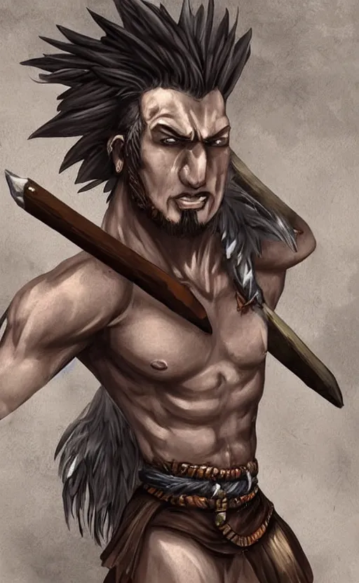 Image similar to muscular barbarian with a mohawk hairstyle, fantasy art